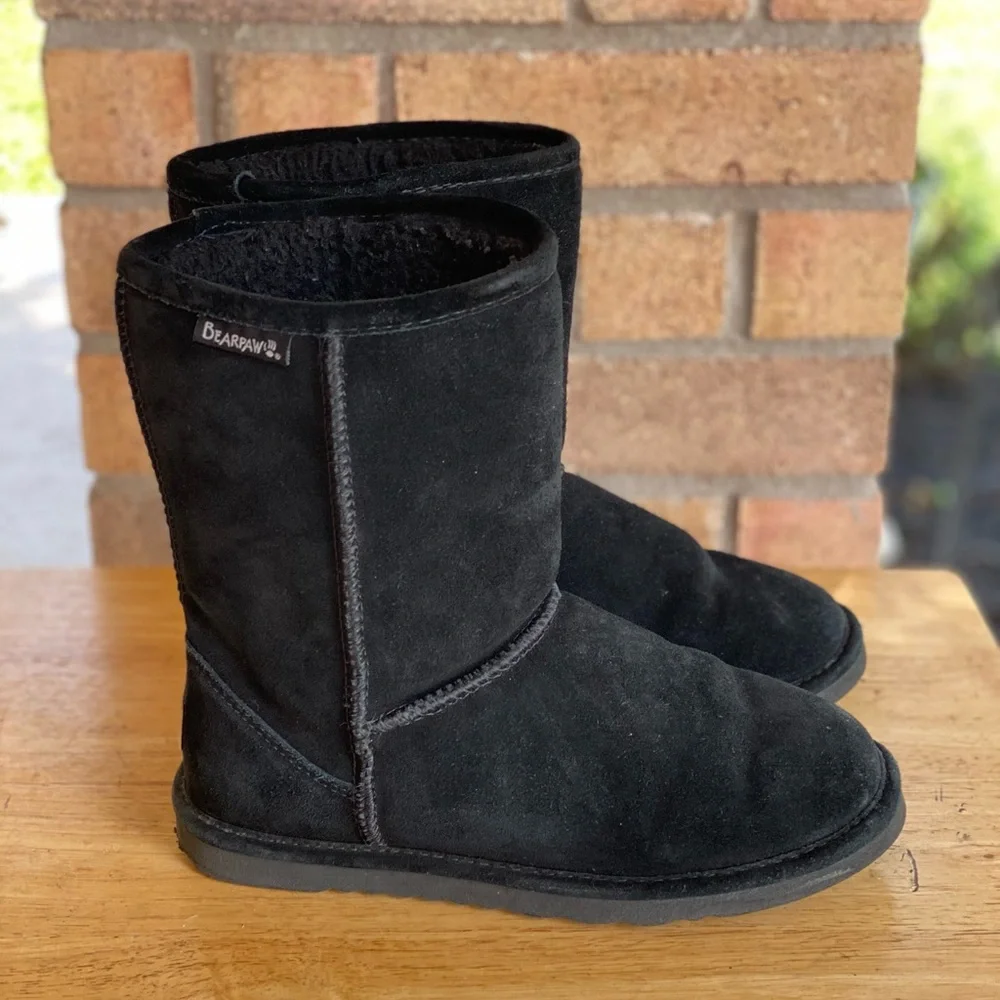 BearPaw Black Dorado II Suede Leather Sherpa Lined Boots Size 8